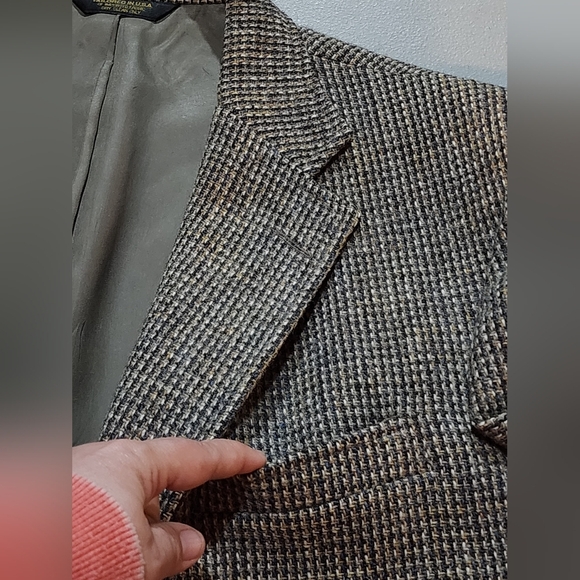 Orvis Harris Tweed Blazer 42R Brown Houndstooth Wool Jacket USA Made - Picture 7 of 13